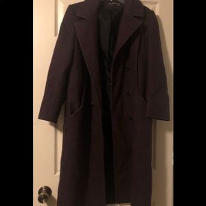 Vintage Ladies Long Wool Coat, Herringbone Alorna Petite Med / Large